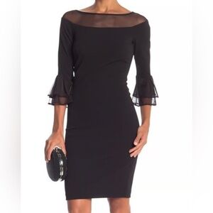 Aidan Mattox Black Sheer Sleeve Dress